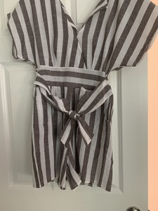 grey and white striped linen dress