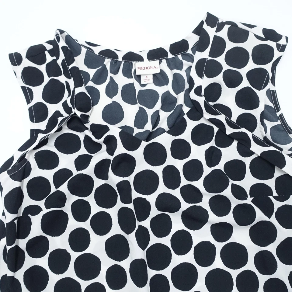 Merona Top女式小号黑色白色波点领带套衫无袖 — 第 2/4 张图片