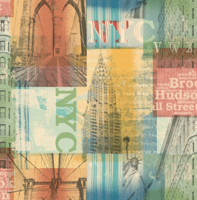 Wallpaper Designer Bright Graphic Multi Color NYC New York City Landmarks