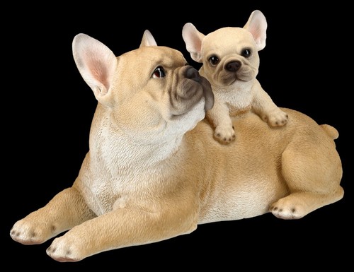 Gartenfigur Hunde - Französische Bulldogge mit Welpe - HotAnt Garten Deko Statue - Bild 2 von 7