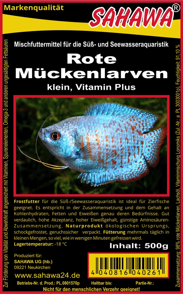 SAHAWA® gefrostete Rote Mückenlarven 5 x 500g Tafel, Frostfutter, Zierfischfutter