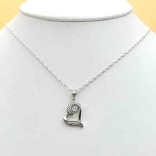 925 Solid Sterling Silver Heart CZ Pendant  Chain Necklace