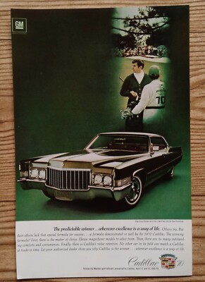 1970 Green Cadillac Coupe Deville 4 Door Sedan Golf Photo Vintage Car Print Ad