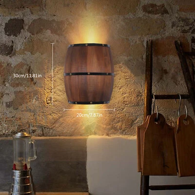 Antike Holz Weinfass Wandleuchte Retro Beleuchtung Vintage Wand Lampe Licht 220V - Bild 1 von 4
