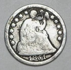 1851 LIBERTY SEATED HALF DIME COIN-VARIETY 2 (1 COIN FOR SALE)