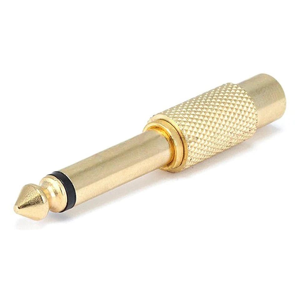 6.35mm 1/4" TS Mono Male Plug To RCA Female Jack Audio Adapter Metal Gold Plated - Image 2 of 2