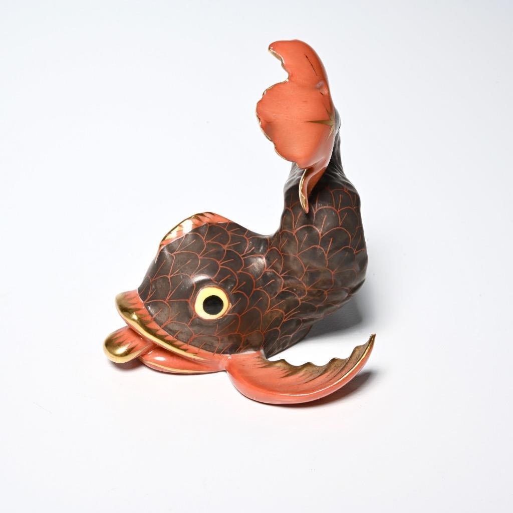 Herend Hungary Gedele Dolphin Koi Fish Net Rust Red Brown Gold