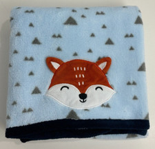 Parents Choice Walmart Navy Blue Grey Triangles Fox Plush Fleece Baby Blanket
