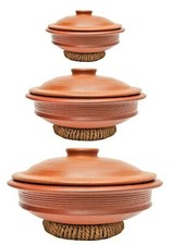 Terracotta Clay Pottery Mud Earthen Kadai Cooking Pot Combo Red 1 L 2 L & 3 L