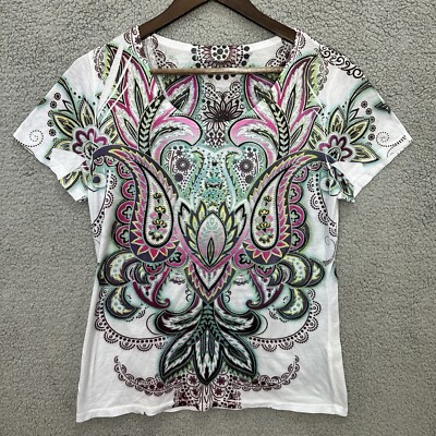 Vintage Y2K Top Kates Kloset Womens Large Paisley Geometric Short Sleeve Boho