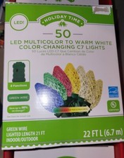 Holiday Time 50ct Color-Changing LED Multi-Color C7 Christmas Lights Green Wire