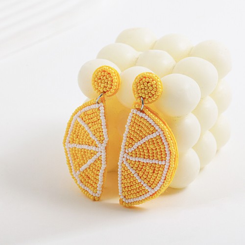 Sweet Summer Fruit Drop Dangle Earrings Handmade Seed Beads Lemon Kiwi Ear Studs - Picture 7 of 26