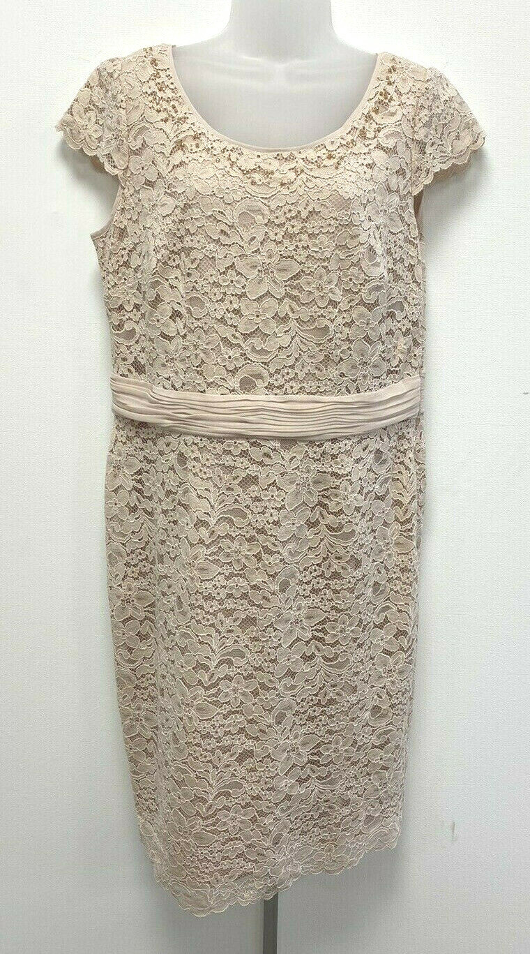 Jacques Vert UK16 Eur44 US12 new cream lace lined cap sleeve beaded pencil dress