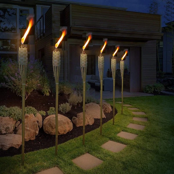 Pack of 6  Bamboo Tiki Torch 150cm (5ft) Outdoor Garden 500ml long burn. - Image 2 of 4