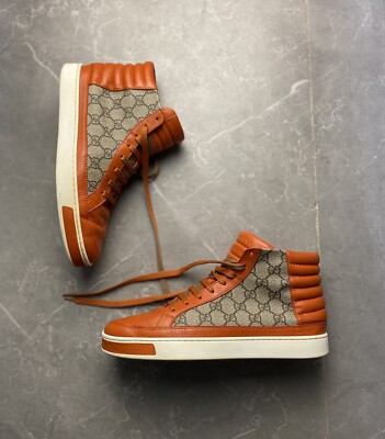 gucci high top sneakers orange Leather Sz 7 | eBay