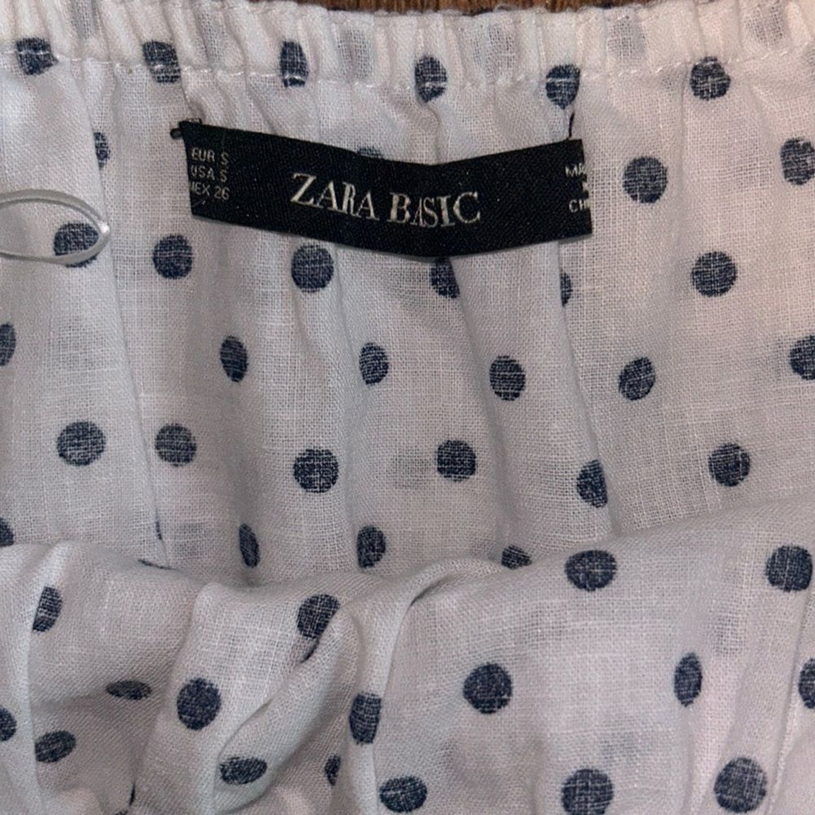 ZARA White & Black Polka Dotted Off The Shoulder Linen Blended Blouse Sz Sm NEW image 7