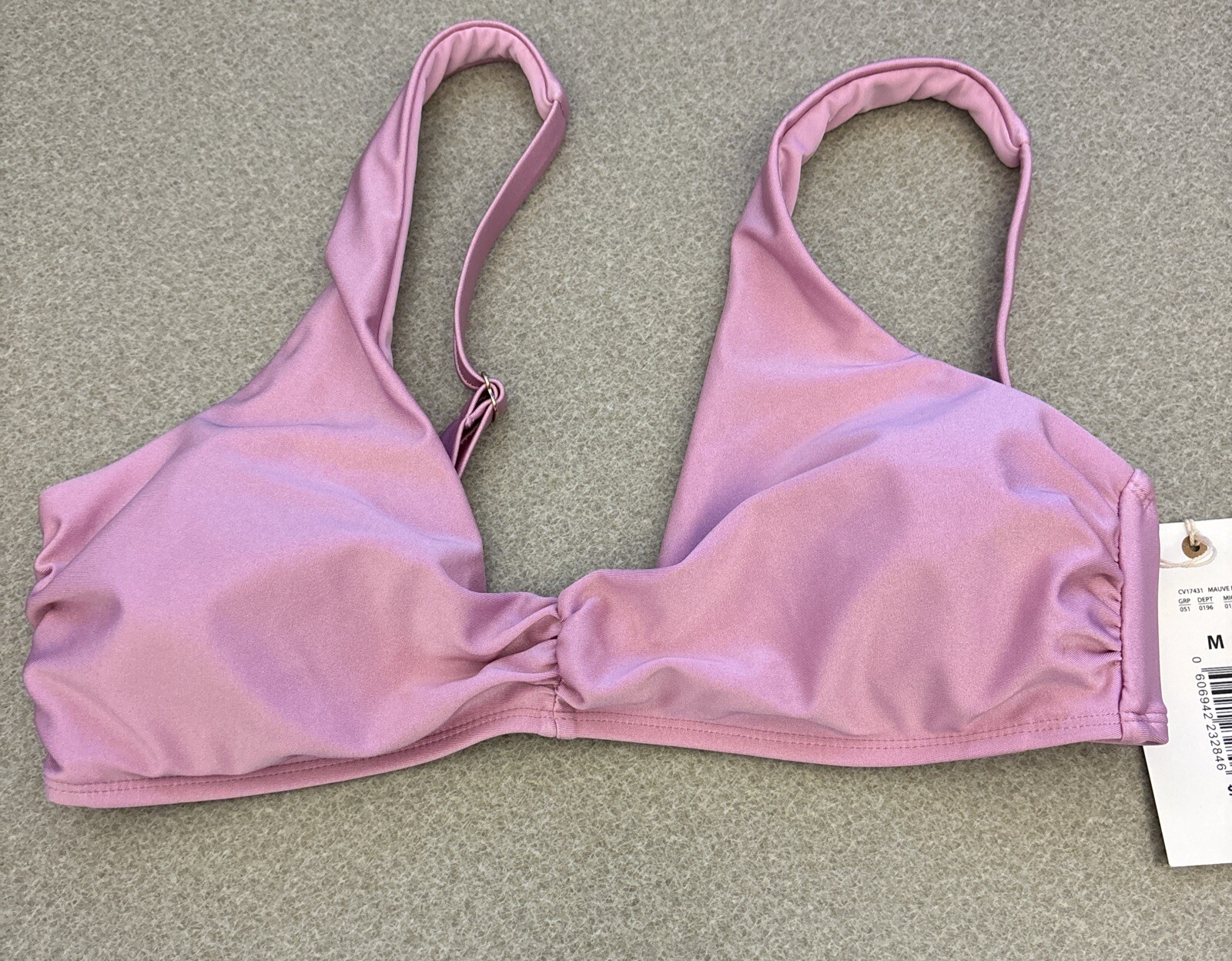 Chelsea & Violet Solid Ruched Front Bralette Swim Top. Mauve Mist. Medium. NWT.