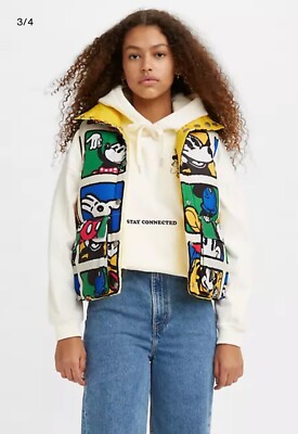 LEVI'S  X DISNEY MICKEY＆FRIENDS DISNEY DOWN VEST DANDELION W/ TOTE! SIZE M