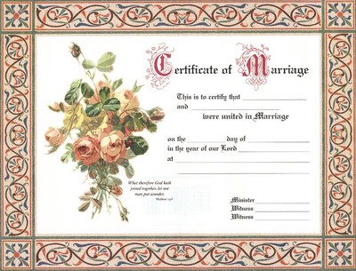 CERTIFICATE-MARRIAGE W/MATTHEW 19:6 (4 COLOR) (8-1/2'' X 11'') (PACK OF 6)