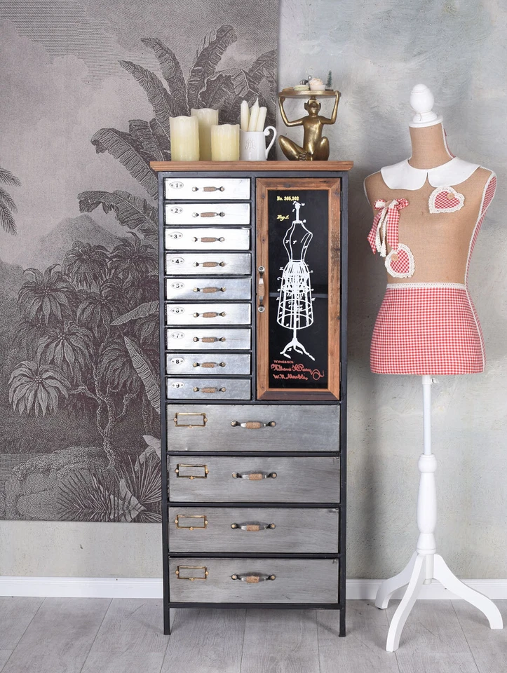 Wohnzimmerschrank Industrie Möbel Kommode Schubladenschrank Metallschrank Antik - Bild 2 von 4