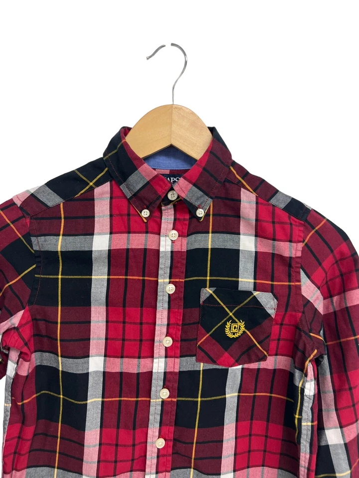 Camisa de vestir Chaps para niño manga larga roja y negra a cuadros con botones talla S Foto 2 de 4