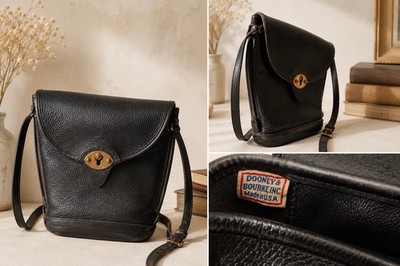 Vintage Dooney & Bourke All-Weather Leather Black Crossbody Bag Purse