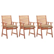 Patio Chair Set of 3 Natural wood brown Solid acacia wood Medium