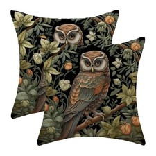 Boho Pillow Covers 18x18 Set of 2 Vintage Green Black Owl Throw Pillow Covers...
