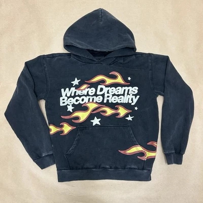 PacSun Where Dreams Become Reality Puff Hoodie Black Flame Star Y2K Streetwear - image 1 of 4