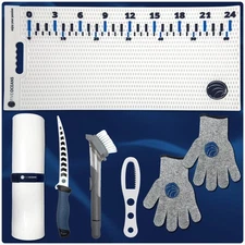 Fish Fillet Mat Kit 28"x14" Non-Slip Mat, Knife, Gloves Scaler & Scrubbing Brush