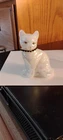 Fenton White Opalescent Iridescent Glass Sitting Cat - Hand Painted & Signed