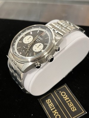 Seiko Men's Watch Chrono Black Dial Silver Stainless Steel