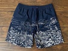 Psycho Bunny Mens Swim Trunks Lined Shorts Naxos Greece Island Navy Blue Size XS