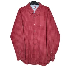 TOMMY HILFIGER Red Check Shirt Long Sleeve Casual Mens XL