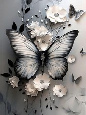 Butterfly Flower Diamond Art Kit 12x16 Inch 5D DIY Floral Wall Decor