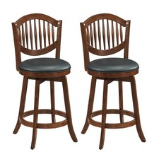 Swivel Bar Stools Set of 2, 25  Counter Height Barstools w/Backrest  Wood Frame