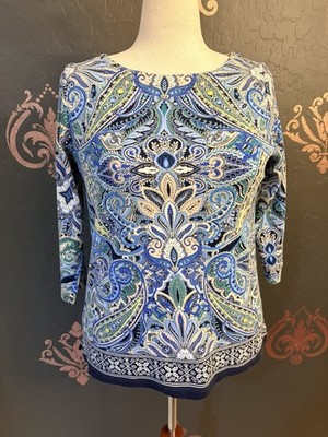 Rafaella Women's Paisley Pattern Blouse, Size Large 3/4 Sleeves