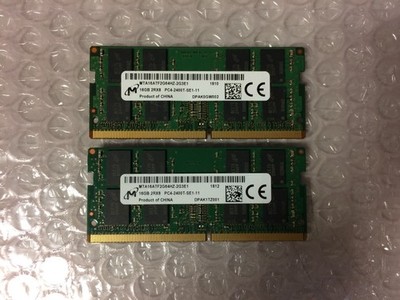 LOT of 2 Micron 16GB 2Rx8 PC4-2400T SODIMM Laptop RAM MTA16ATF2G64HZ-2G3E1