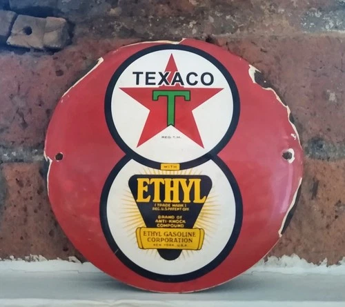 VINTAGE TEXACO ETHYL OIL GASOLINE GAS PUMP PORCELAIN ENAMEL SIGN!