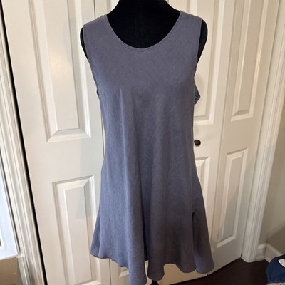 Women s Aiden Lane Linen Sleeveless Shirt Grayish Blue Size Small Classic Preppy