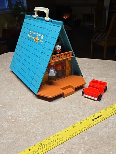 Vintage Fisher-Price Little People Play Family A Frame House With Accessories