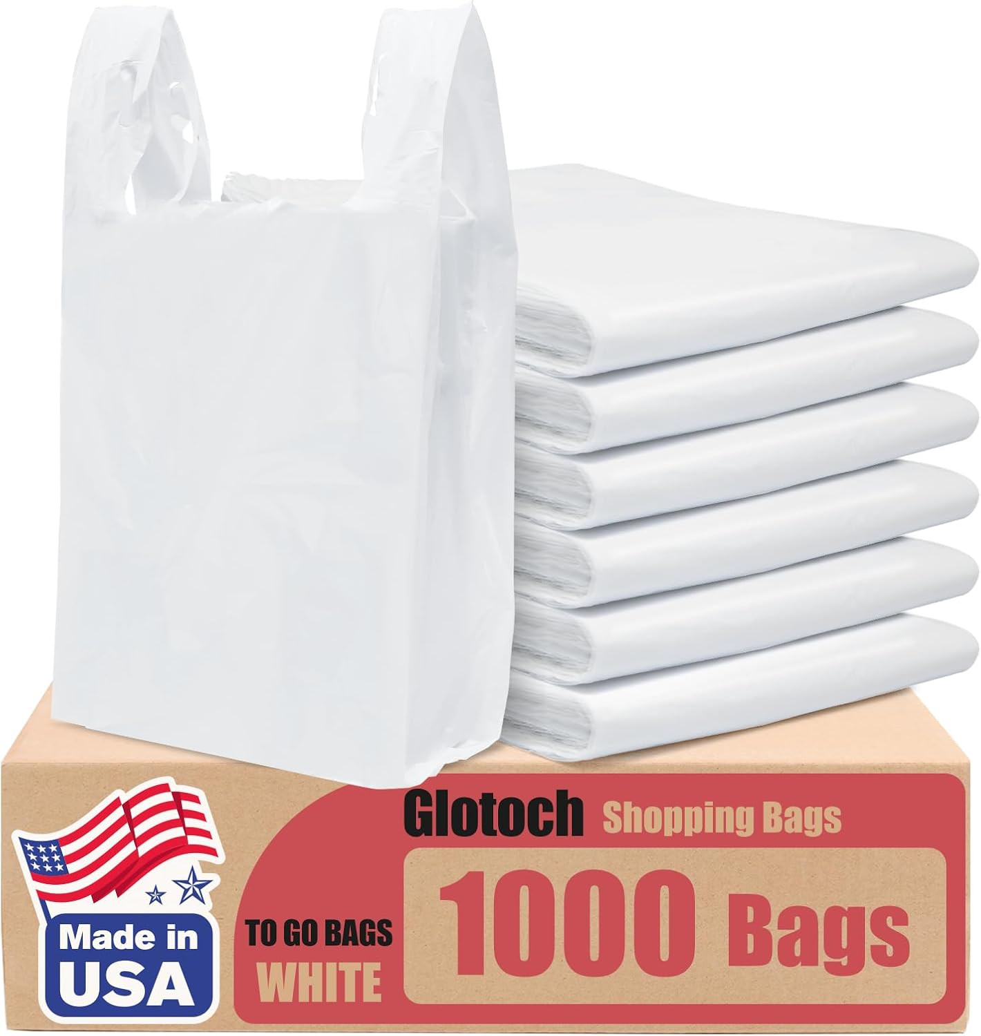 Glotoch 1000 Count-Plastic T-Shirt Grocery Shopping Bags Plain White