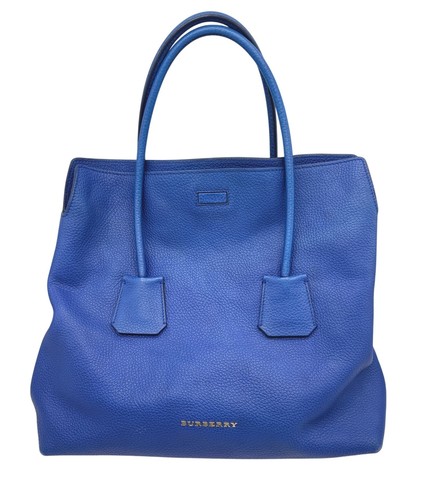 Burberry Cobalt Blue Grained Leather Baynard Tote Bag 