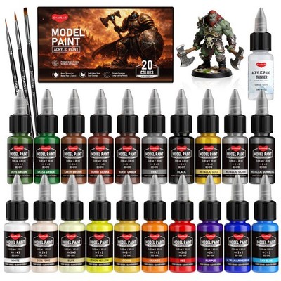 20 Colors Model Paint Set (20ml/0.6oz), Modeling Acrylic Paint Set with 3 Bru...