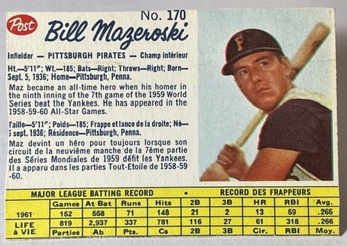 1962 Bill Mazeroski #170