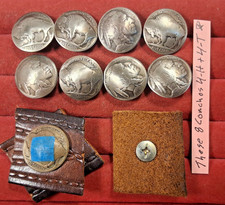 8 Genuine Old Buffalo Indian Head Nickel -Screw Back Concho Buttons Domed Coins