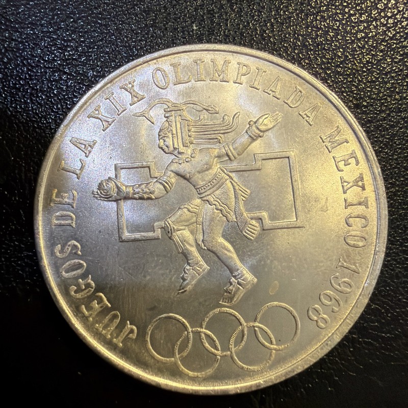 1968 MEXICO CITY OLYMPICS SILVER 0.720 LEY 25 PESOS COIN Br74