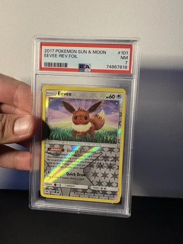 PSA 7 2017 Pokemon Sun & Moon Eevee 101/149 Reverse Holo Graded NM