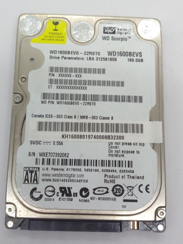 WESTERN DIGITAL *WD1600BEVS-22RST0* 160GB* SATA HDD Notebook 2,5 Zoll #NFP1794