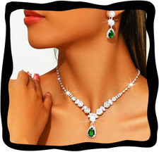 Crystal Bridal Wedding Jewelry Set Silver Sparkly Rhinestone Necklace Earrings S